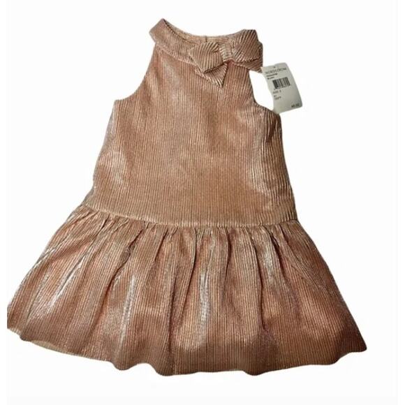 NEW Zunie Little Girl Metallic Blush Pink Sleeveless Dress Size 5 Bow Neckline